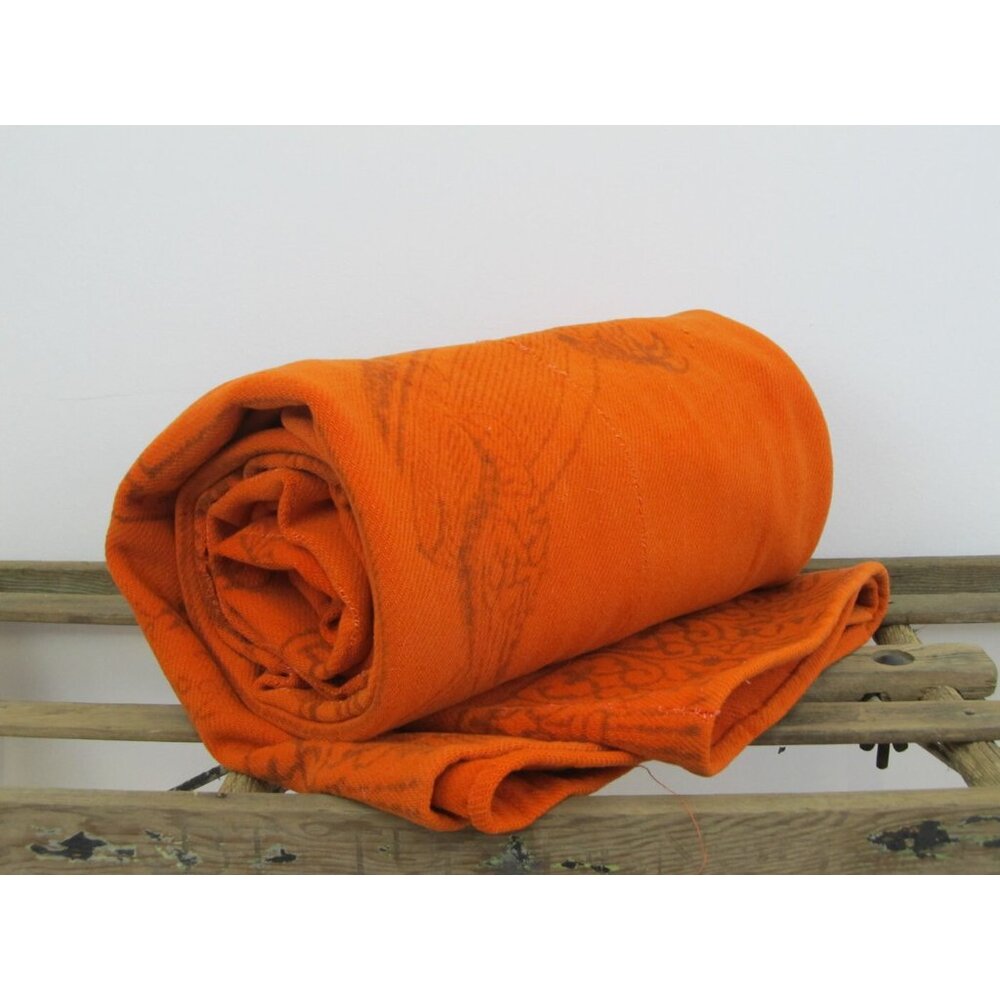 Primitive handmade orange double blanket, antique rustic wool throw blanket,